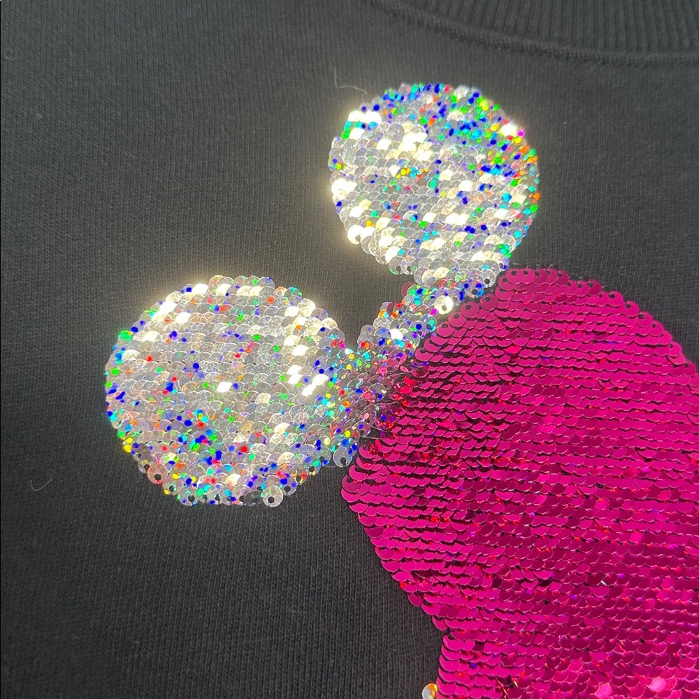 Disney World Mickey Mouse Reversible Sequin Sweatshirt small pink black - Picture 6 of 7